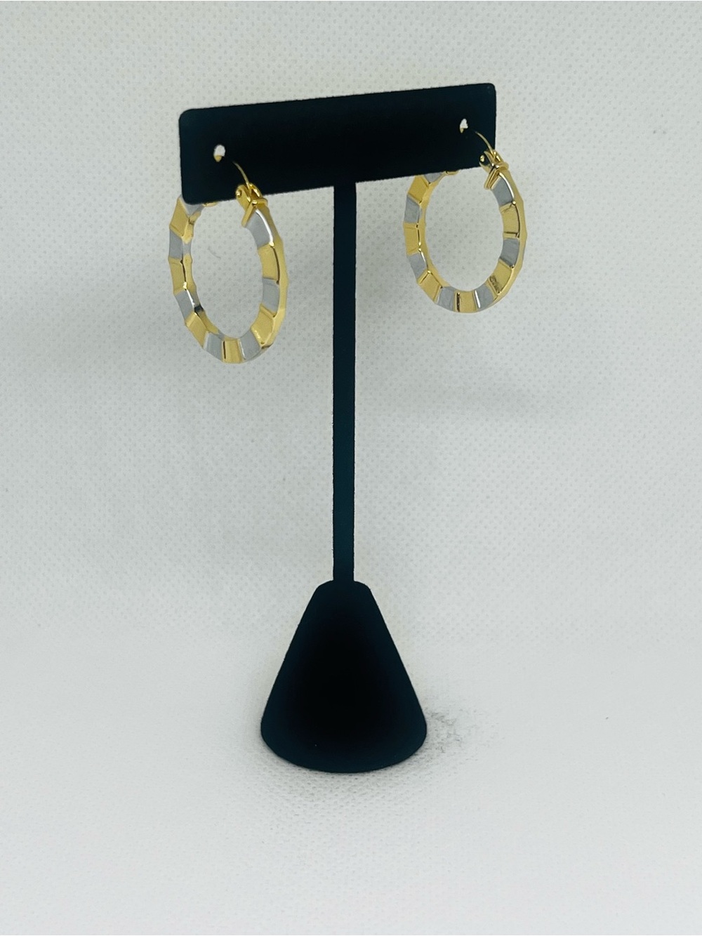 Classic Italian Style Two Tone Faceted Chunky Hoop Earrings